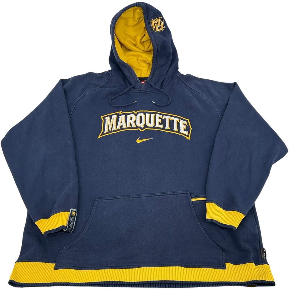 Vintage y2k Mens Nike Center Swoosh Marquette Golden Eagles Hoodie Sweatshirt XL
